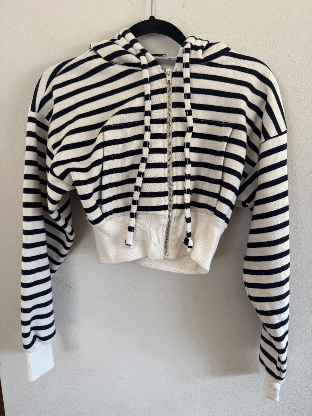 ZARA Black and White Striped Cropped Hoodie Small
